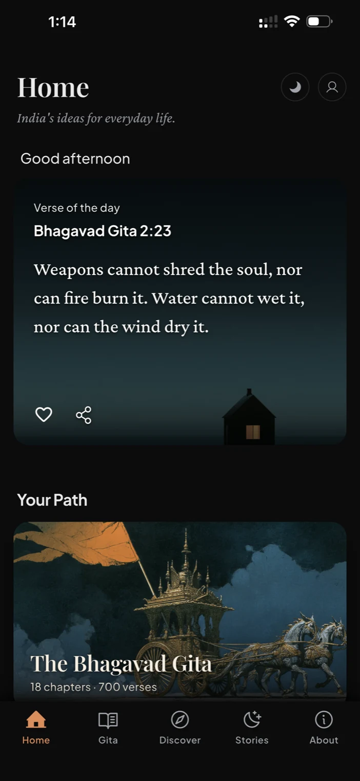 The Home tab with the verse of the day